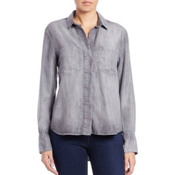 Cloth & Stone Anthropologie Button Down Shirt Chambray Denim Boyfriend Split Hem - Picture 1 of 15